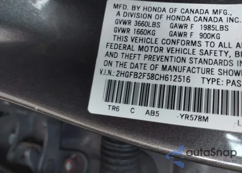 2012 Honda Civic Lx from USA, damaged, VIN 2HGFB2F58CH612516